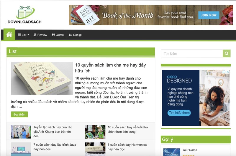Giao diện trang web Downloadsach.com Giao diện trang web Downloadsach.com
