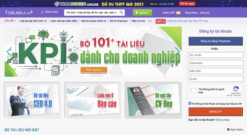 Giao diện trang web Tailieu.vn Giao diện trang web Tailieu.vn