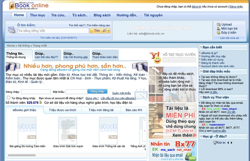 Giao diện trang web Ebook.edu Giao diện trang web Ebook.edu